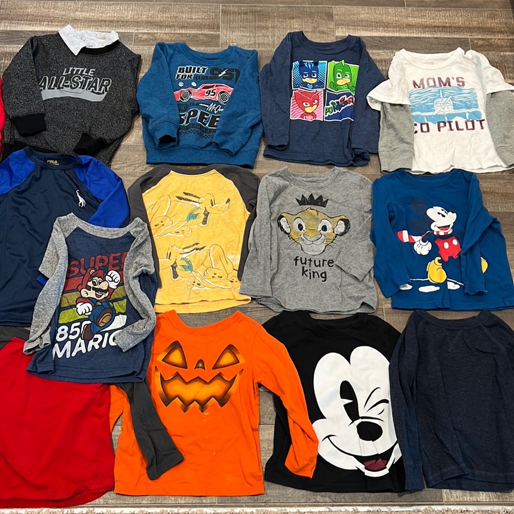 LOT OF 16 Toddler Boy Tops Long Sleeve Shirts Disney Polo Ralph Lauren Mix